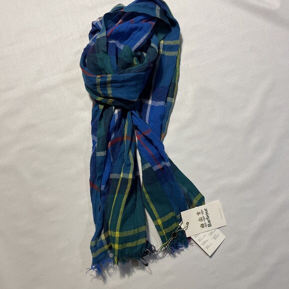 Barbour NWT Bright Tart Plaid Ladies Wrap Scarf 66”X 11” Linen/ Cotton - Picture 1 of 10
